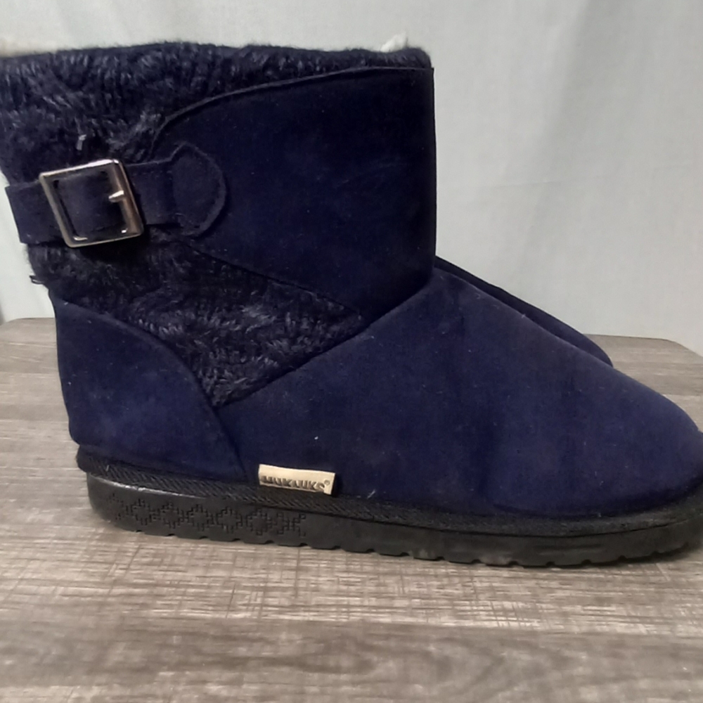 Muk Luks Blue Melly Knit Faux Fur Lined Bootie Size 11